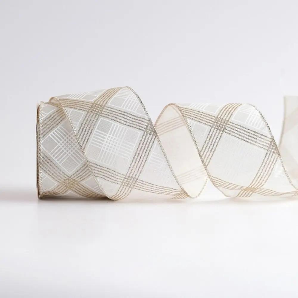 10 Yards Christmas Ribbons Imitation Hemp Material Champagne Gold Weave Ribbon Wired Edge Christmas Gift Packaging