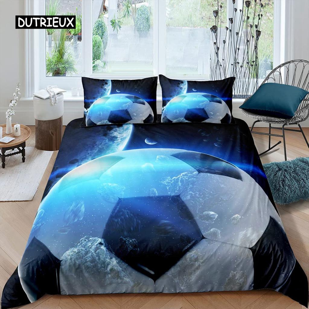 Set husă de plapumă fotbal model minge de fotbal set de lenjerie de pat cu tematică sportivă microfibră colorat stil grunge dublu king husă de plapumă