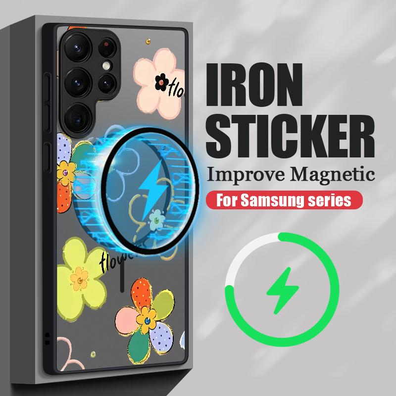 Magnetic For Magsafe Case For Samsung Galaxy S26 Ultra S25 Edge S24 S23 S22 Plus S21 FE Colorful Flowers Pattern Hybrid Matte Cover