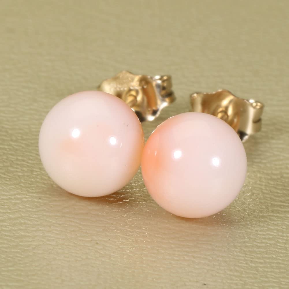 Deep Sea Coral Pink Round Gold Undyed Earrings, Beads, Filled,
