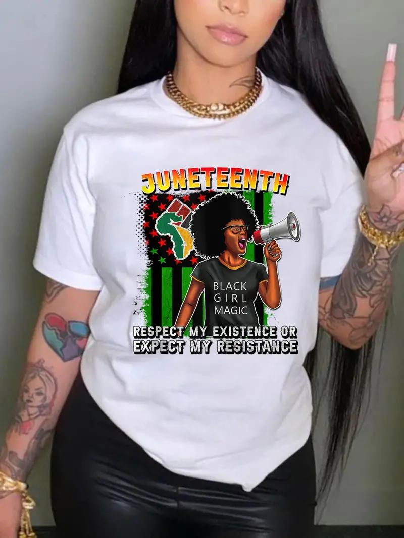 

Plus Size Juneteenth Queen Print TShirt Short Sleeve Crew Neck Casual Top For Spring Summer Unisexs Clothing L
