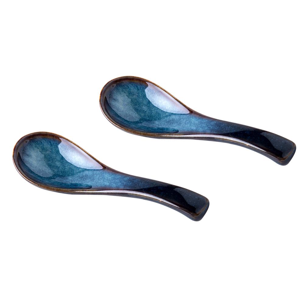 2Pcs Mini Porcelain Spoons Rustproof Smooth for Soup Dessert Coffee Home Eating Spoons Household Spoon4