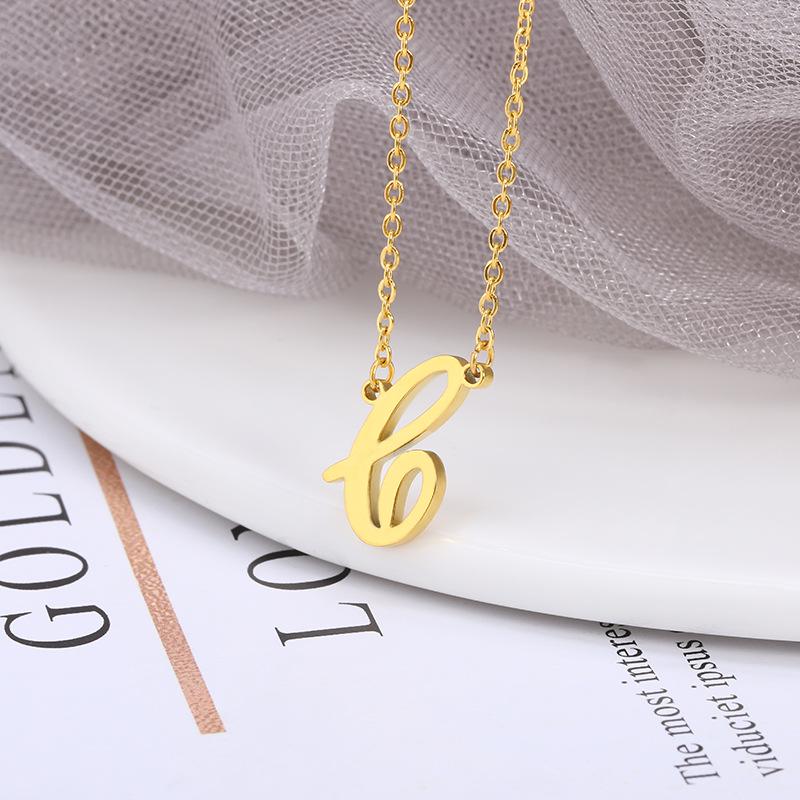 Stainless Steel Lowercase Letter Necklace with Clavicle Chain - European & American Design