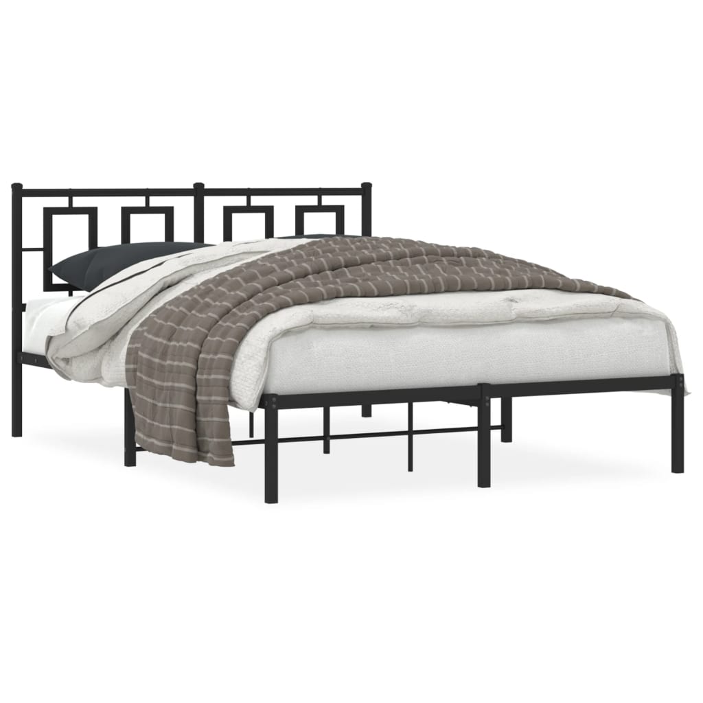 Metal Bed Frame with Headboard Black 135 X 190 Cm