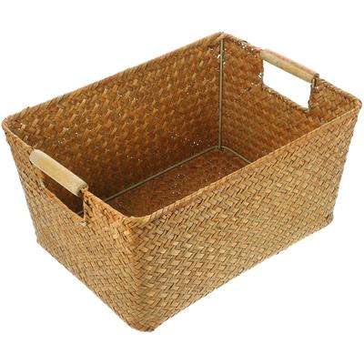Leichter gewebter Korb aus Seegras mit Griff, tragbare Desktop-Aufbewahrungsbox für Büro, Zuhause, Arbeitszimmer, rustikaler Kleinkram-Organizer