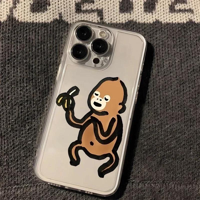 Cute monkey Transparent phone case For iphone16 16E 16pro 15 14promax 13pro 12 11pro 7 8plus XR XS Soft Shell