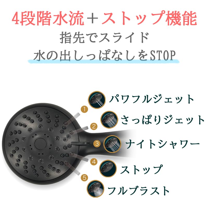 In January Aqua Bull Shower S Equipped with Stop Water Mist Jet Shower Water Scalp Black [Sold 2025] Function, 4-stage Flow, Shower, Head, Saving,