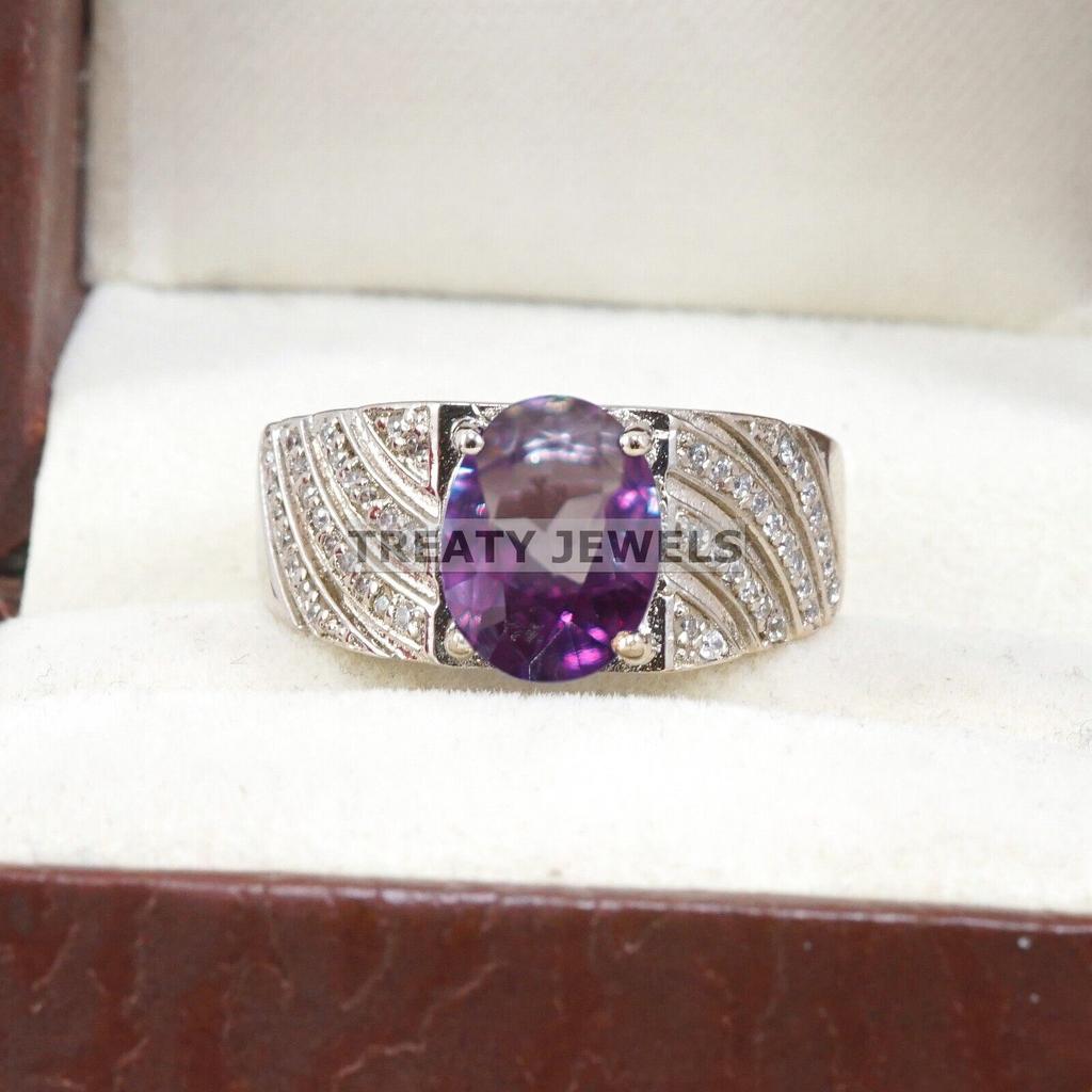 Alexandrite Oval Cut Gemstone With 925 Sterling Silver Ring For Men's #A639 JL375656925312