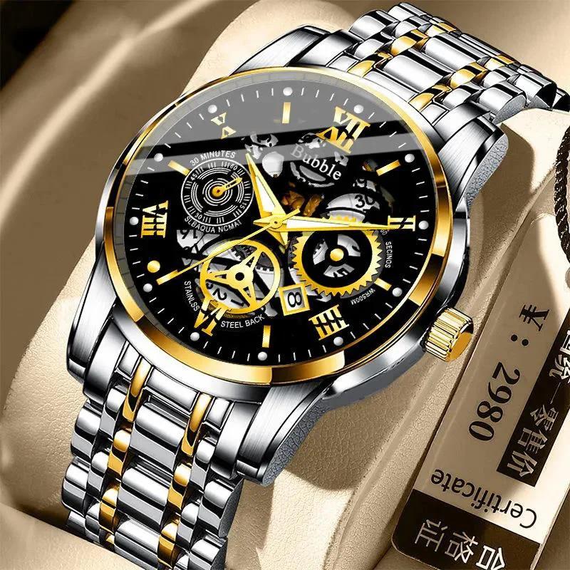 Watch for Men Trendy High End Light Luxury Versatile Quartz Watches Glow Waterproof Roman Hollow Male's Clock Watch
