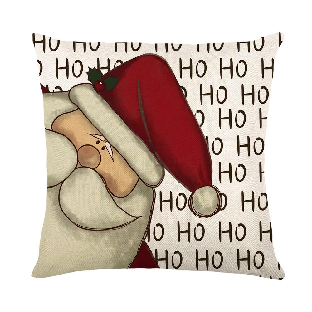 Christmas Pillow Cover Cartoon Santa Claus Elk Print Cushion Cover Sofa Cushion