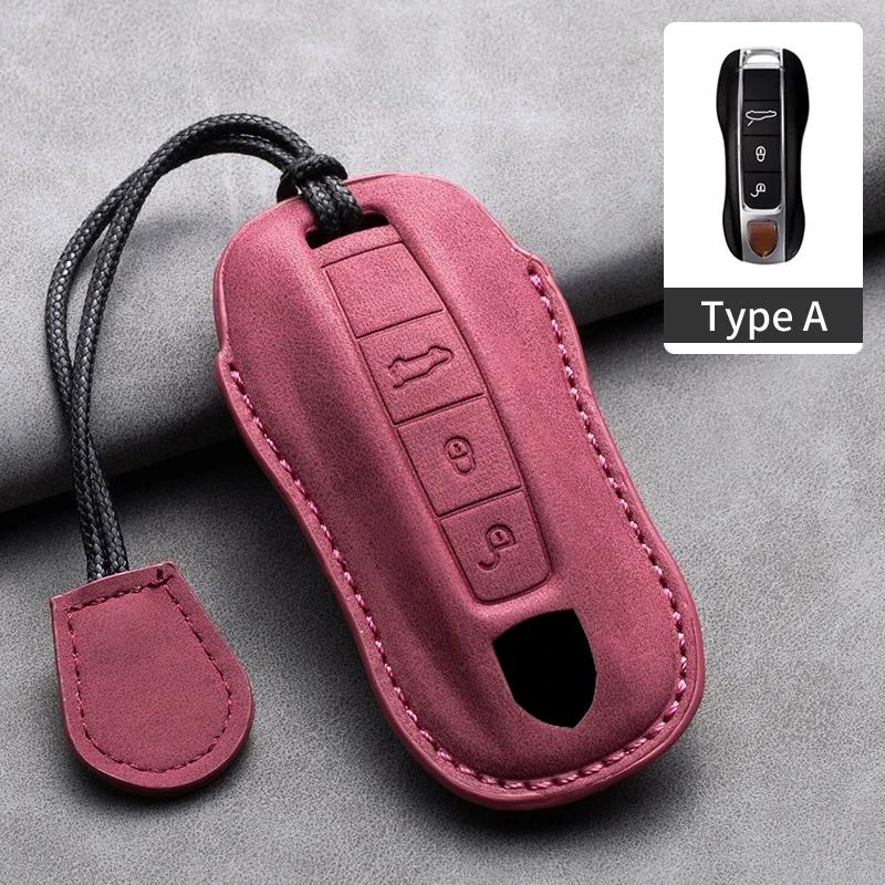

For Porsche Panamera Spyder Carrera Macan Cayman Cayenne 911 970 981 991 718 Suede Key Fob Keychain Leather Car Key Case Cover