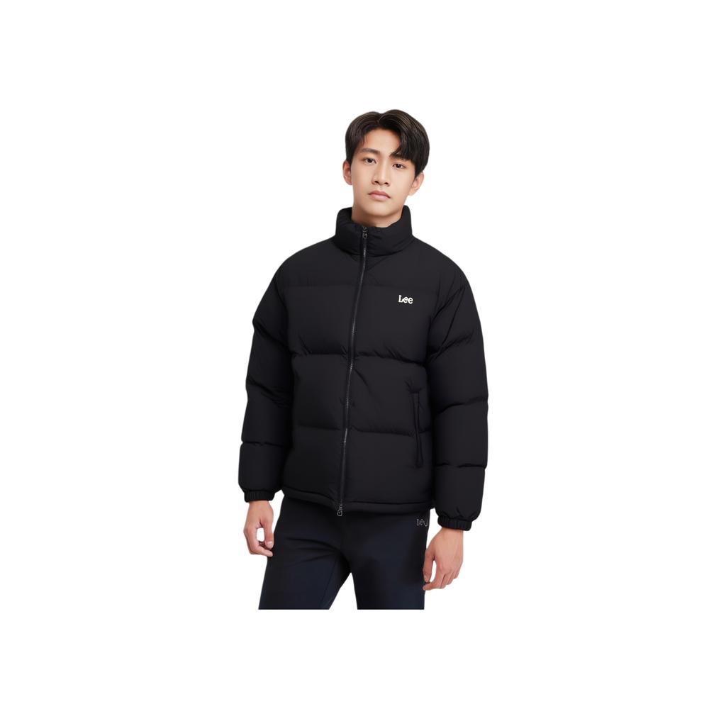 Lee Korean Style Stand Collar Letter Double Zipper Short Down Jacket Unisex Jacket LE2504DP01BK