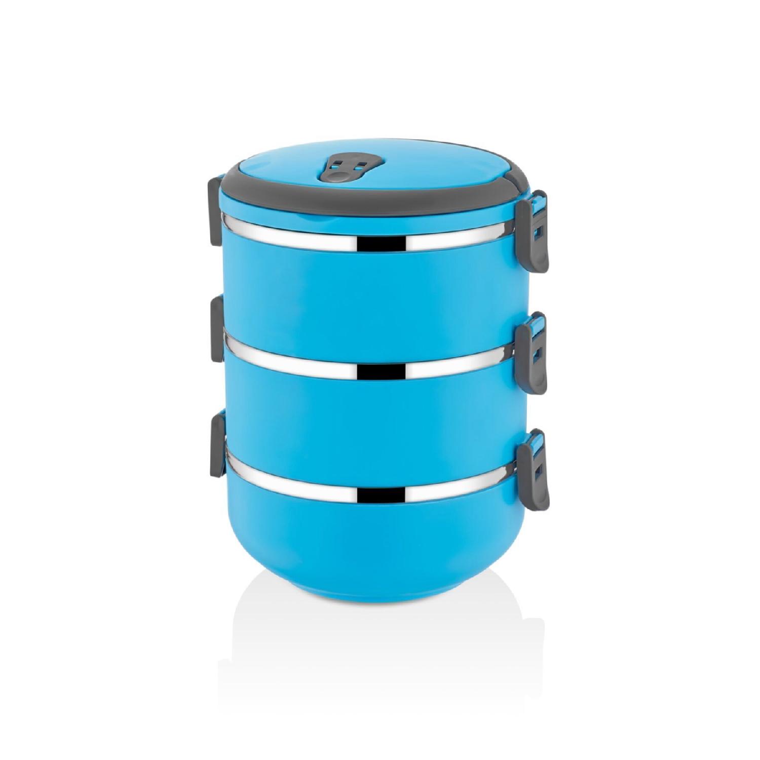 

3-layer Leakproof Food Thermos Lunch Box Storage Container Blue 2.25 Liters синій