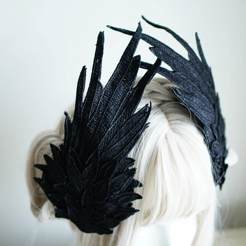 Handmade Cosplay Gothic Lolita Angel Wings Hairpin Demon Headdress Harajuku Horns Embroidery Feather Hair Clip Anime Accessories