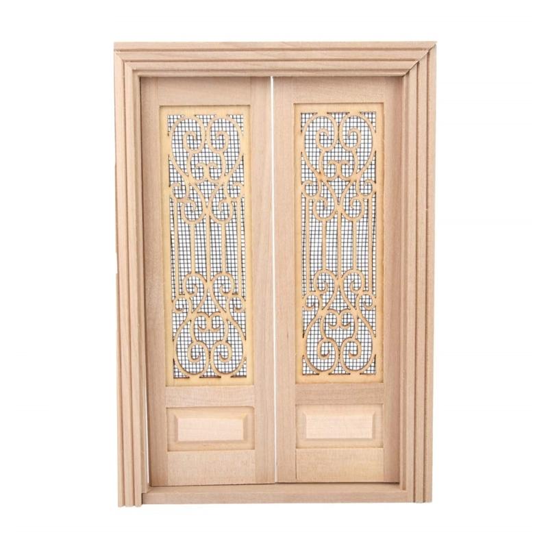 

1/12 Dollhouses Double Screen Door Unpainted Furniture Figurine Great for Custom Painting Personalization Scene Display 1