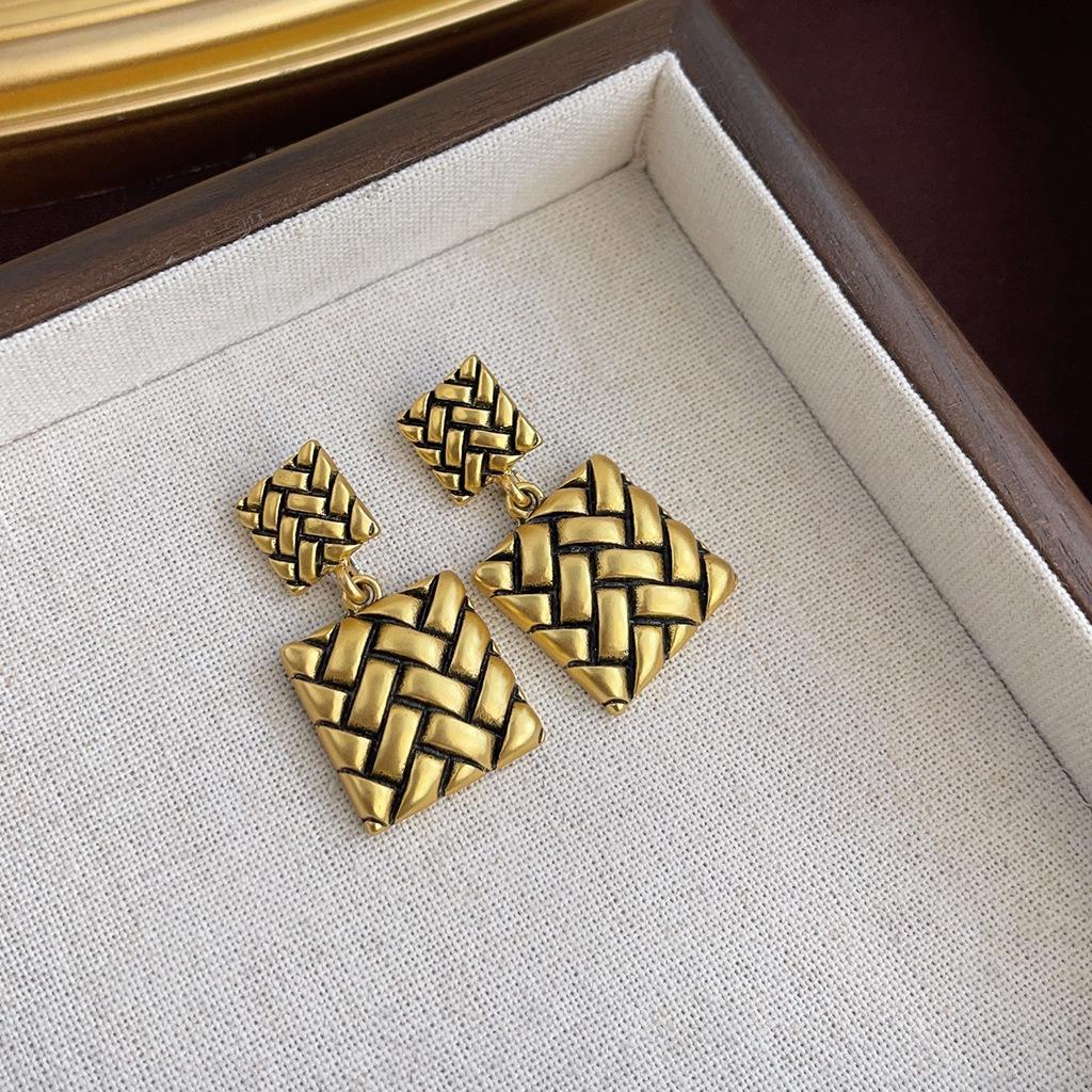 Boucles d'oreilles géométriques vintage en perles pour femmes - Style rétro de Hong Kong, luxe léger, sensation haut de gamme