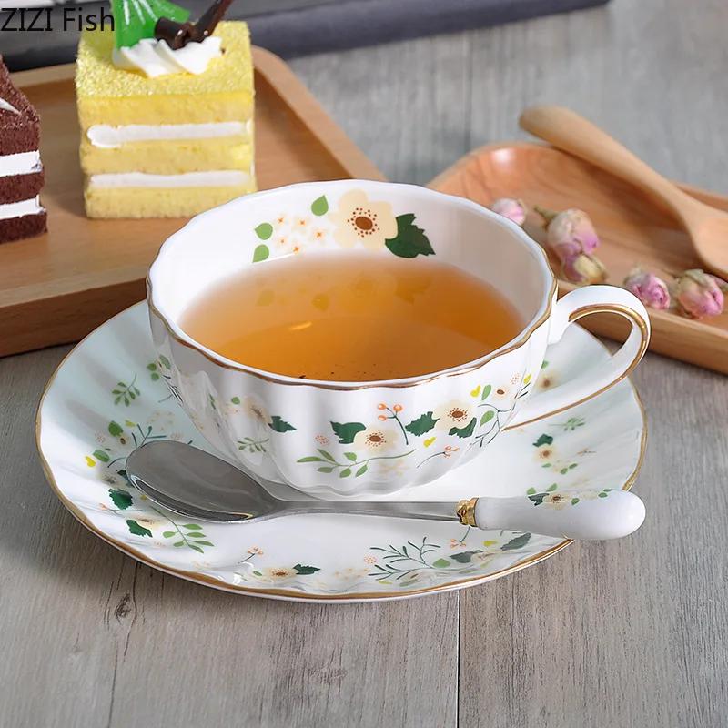 Gold-plated Flower Edge Cup&saucer Dining Table Coffee Mug Delicate Porcelain Mugs Afternoon Tea Teacup Fruit Juice Container