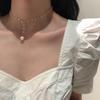 Korean Version of Short Shi Crystal Necklace Collarbone Chain Neck Jewelry Choker Temperament Versatile Fringed Pearl Pendant