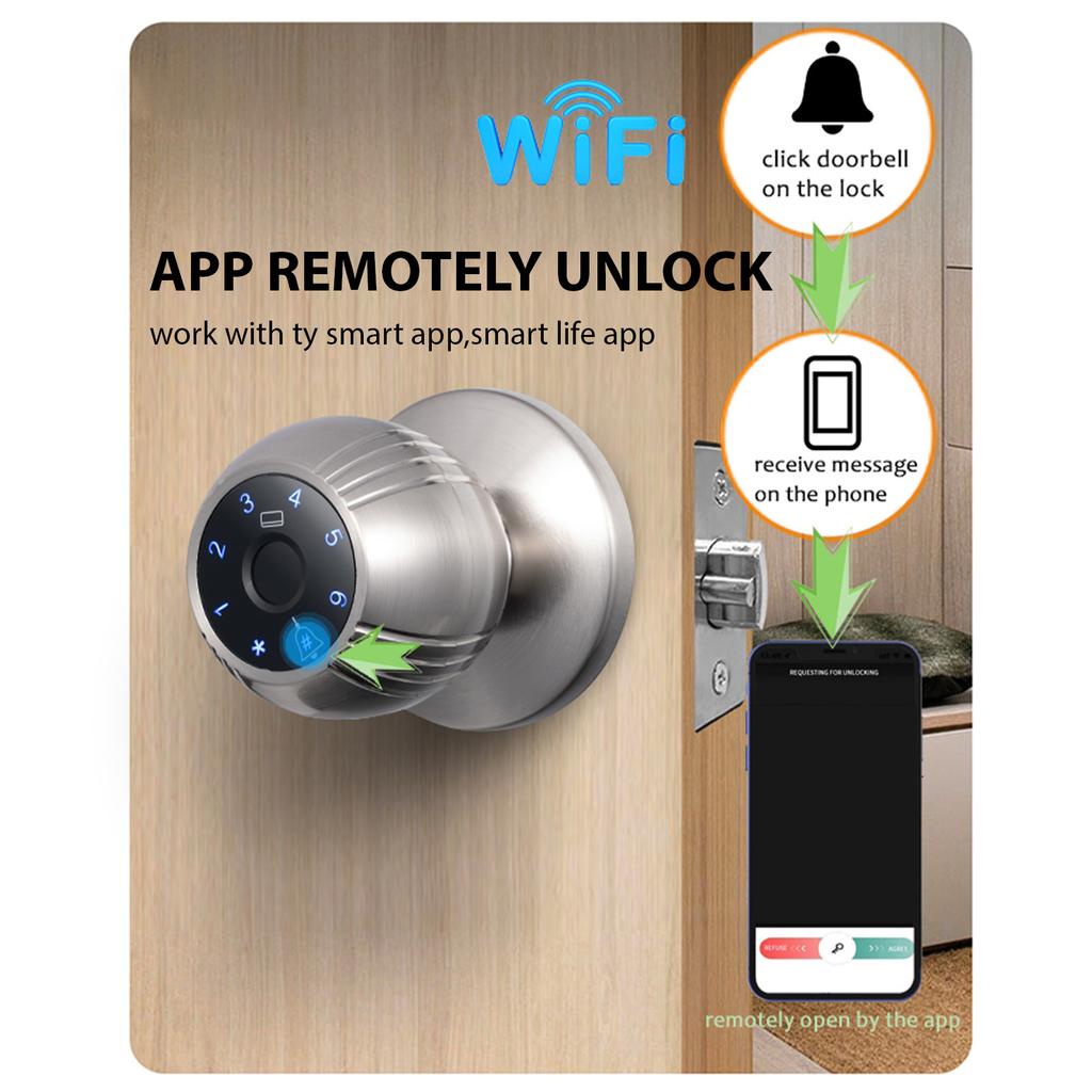 Smart Lock Keyless Entry   Fingerprint Door Knob   App Remote Access   5-in-1 FingerprintCelsiusPasswordCelsiusCardCelsiusKeyCelsiusApp Door