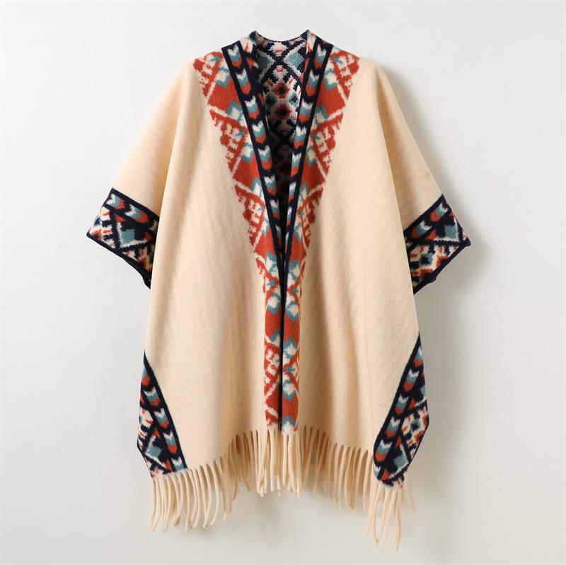 Winter Women Scarf Layers Poncho Elegant Lady Retro Boho Print Tassel Wraps Shawl Warm Scarve Capa Para Mujer Pashmina Cloak New