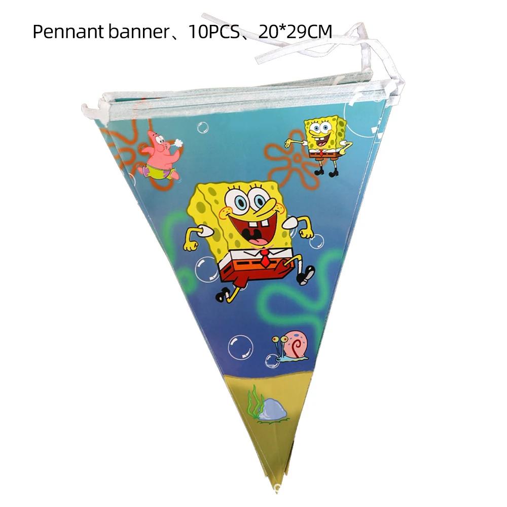 Sponge-Bob Birthday Party Decoration For Kids Toy Aluminum Foil Latex Balloon Cartoon Tableware Event Supplies Banner Backdrops