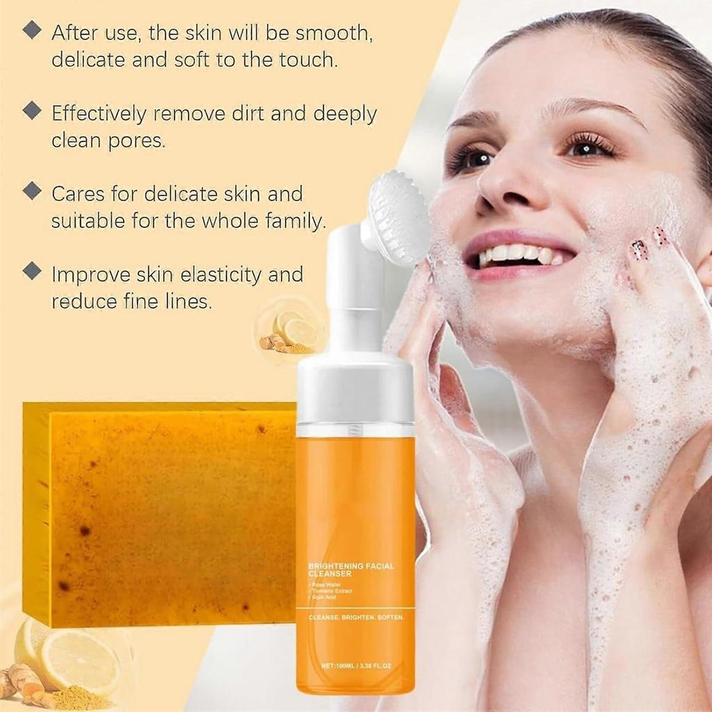 Kurkuma Gesichtswaschgel und Seife Set mit Reinigungspads und Körperöl, Tiefenreinigung und Sanfte Peeling