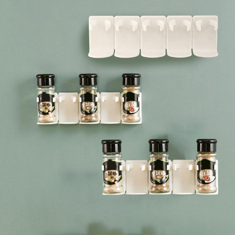 1/2Pcs Kitchen Storage Rack Seasoning Jar Storage Rack Simple Bottle Clip Wall Mount Spice Bottle Stand 5 Hole Ingredient Holder