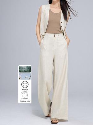 Ensemble de costume élégant en Tencel et lin style « Old Money »: Gilet d'été et pantalon large pour femme