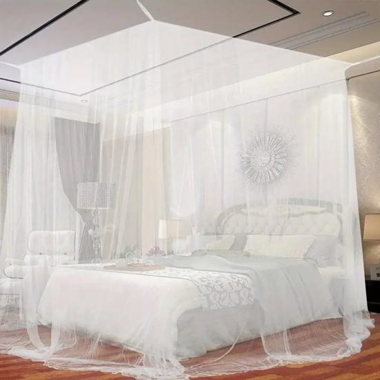 Double Bed Mosquito Net Fine Mesh Canopy Breathable 4 Corner Summer Bed