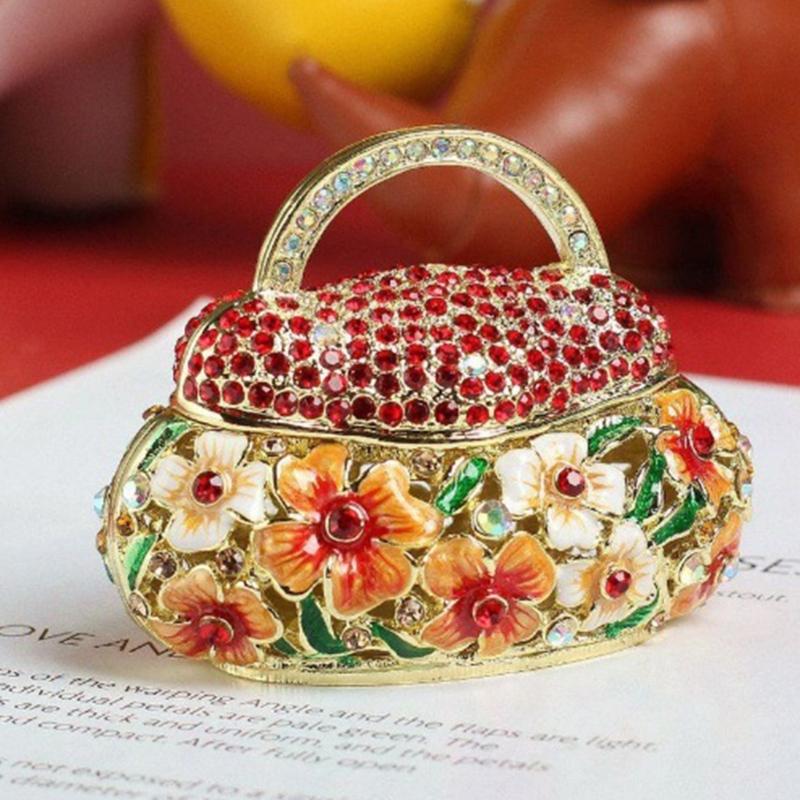 Elegant Alloy Enamel Flower Basket Decorative Jewelry Box With Traditional Craftsmanship
