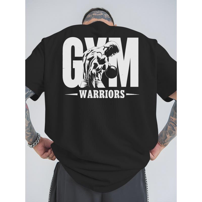 GYM WARRIORS Men's Summer Graphic T-Shirt - Bold Muscle Design & Lettering, Loose Fit Breathable Tee for Gym, Outdoor Sports & Casual Wear, Sporty