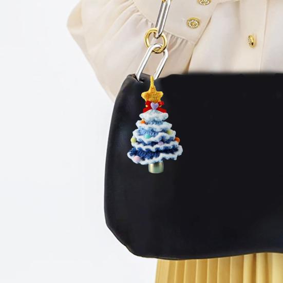 Handmade Mini Knitted Christmas Tree Ornament Multi-Layered Crochet Snow Flocked Tree with Gold Bells