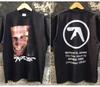 Aphex Twin Big Face Anni '90 Base Nero Unisex Maglietta a 2 Lati Ristampa S-5XL