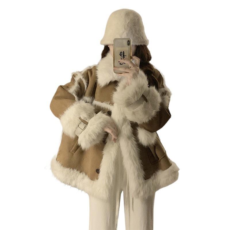 Fur jacket women's autumn and winter high sense light fashion model locomotive style short hair coat thickened