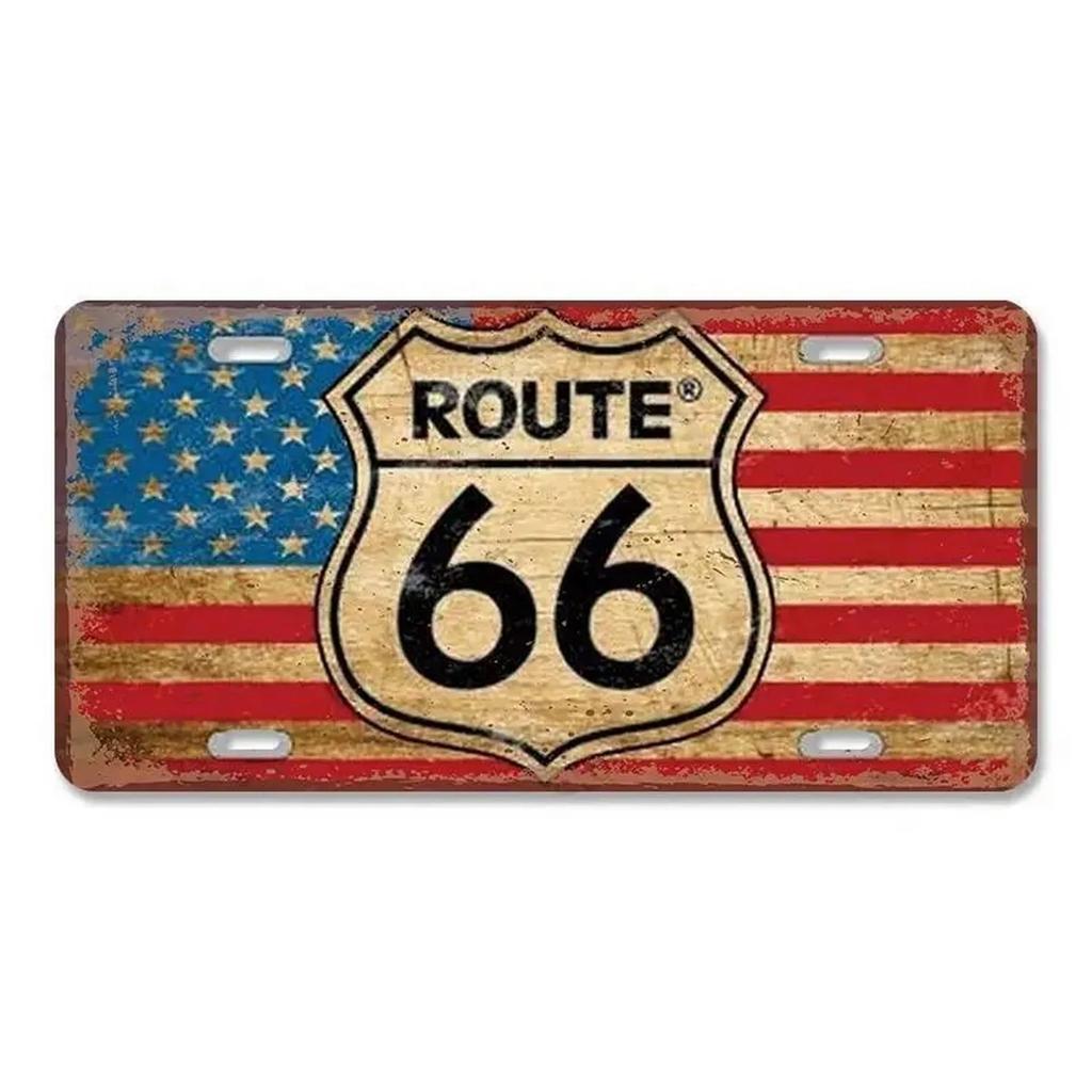 Route 66 License Plate for Wall Art Decoration Metal Tin Signs Vintage Tags Metal Automotive Signs For Cafe Bar Club Garage Pubs