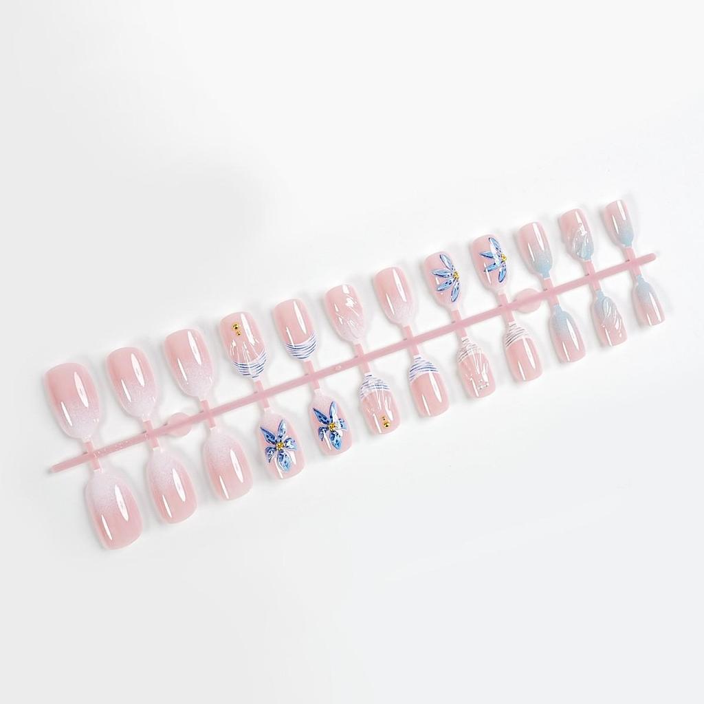 30-Piece Summer Style 3D Shell Press-on Nails, Medium-Long Almond Shape