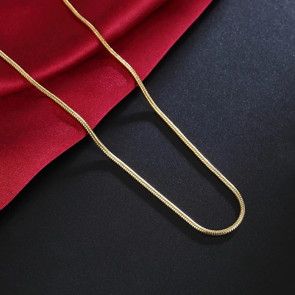 New 925 Sterling Silver 1mm Snake Chain 18k Gold Color Necklaces 16-30 Inches Women Men Jewelry