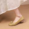 Fashion Low Heel Shoes Summer New Square Head Shallow Mouth Pearl Metal Buckle Butterfly Knot Soft Sole Non-slip Square Heel Shoes