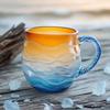 Caneca Pôr do Sol Vidro do Mar Vidro Espesso com Textura Ondulada Cor Gradiente Copo de Água Alça Antiderrapante Copos para Café Suco Bebidas Geladas