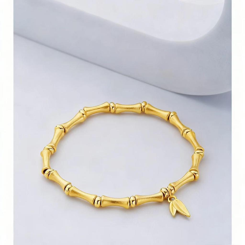 Elegant 18k Gold-Plated Bamboo Bangle: Chic Design, Light Luxury, High-End, Fashionable Bracelet for Women, Symbolizing Good Luck