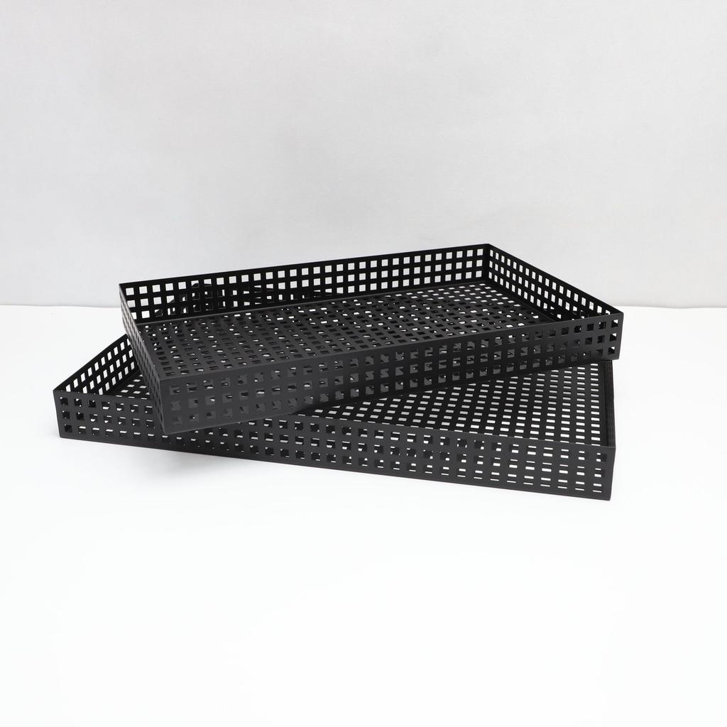 Metal Handicrafts Square Grid Tea Tray Storage Pallet Geometric Hollowed-out Plate Fruit Plate Desktop Storage Container