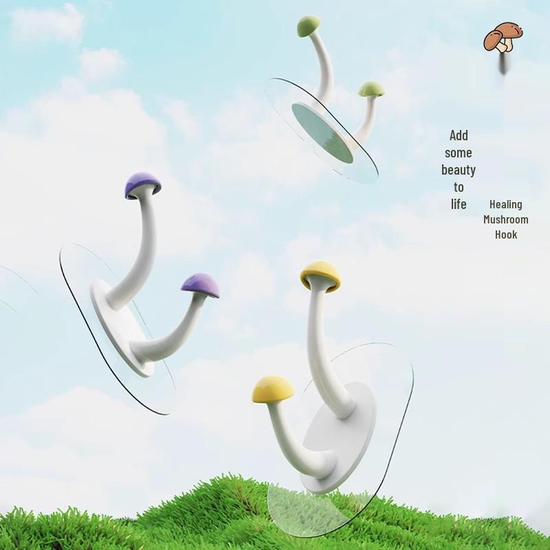 

Newcomer Offer: Creative No-Trace Mushroom Adhesive Hook - Strong, Cartoon Design for Bathroom & Coats