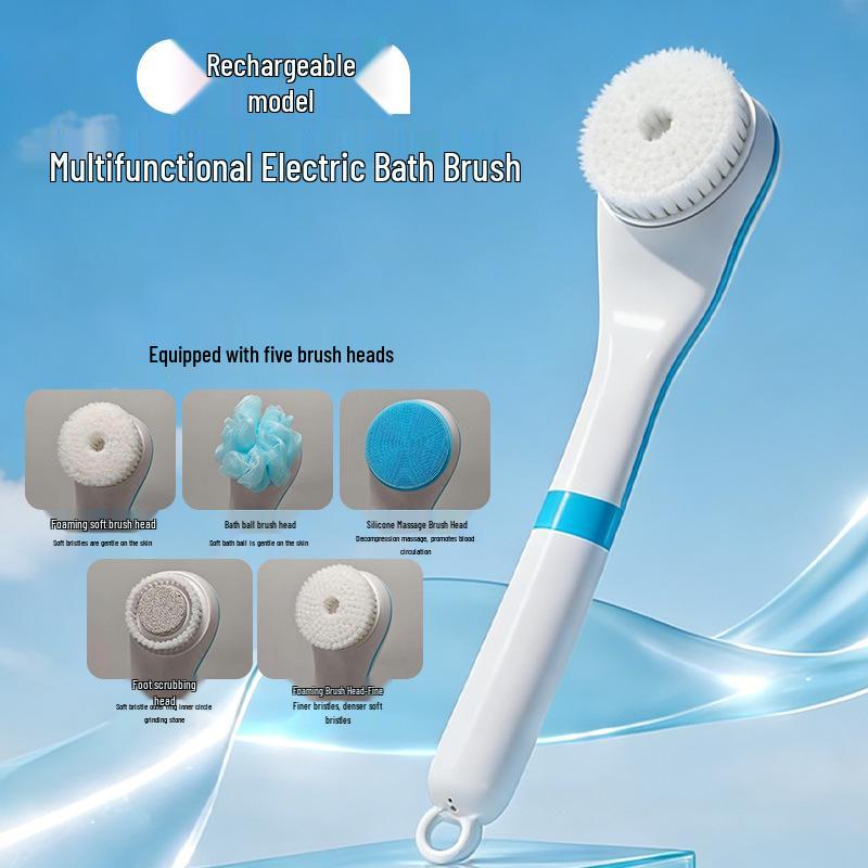 Long-Handled Electric Exfoliating Bath Brush - Automatic Back Scrubber for Removing Dirt & Dead Skin