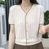 Hollow Knit T-shirt for Women Loose and Versatile Mom's Thin Top Summer T-shirt Pullover
