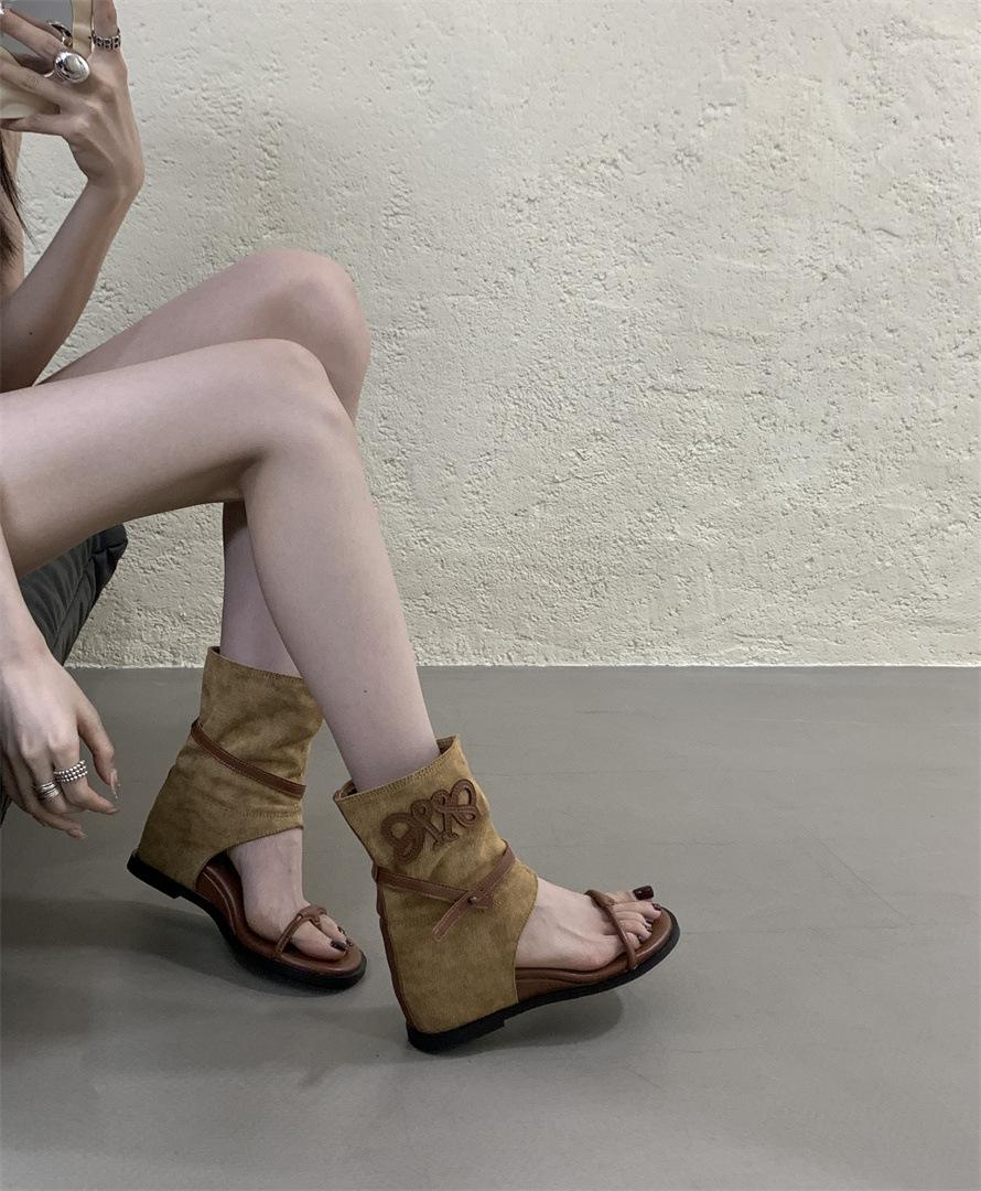 

2025 summer new flip-flops cool boots women s retro western cowboy boots long trouser boots Roman cool boots stacking boots 39 коричневый