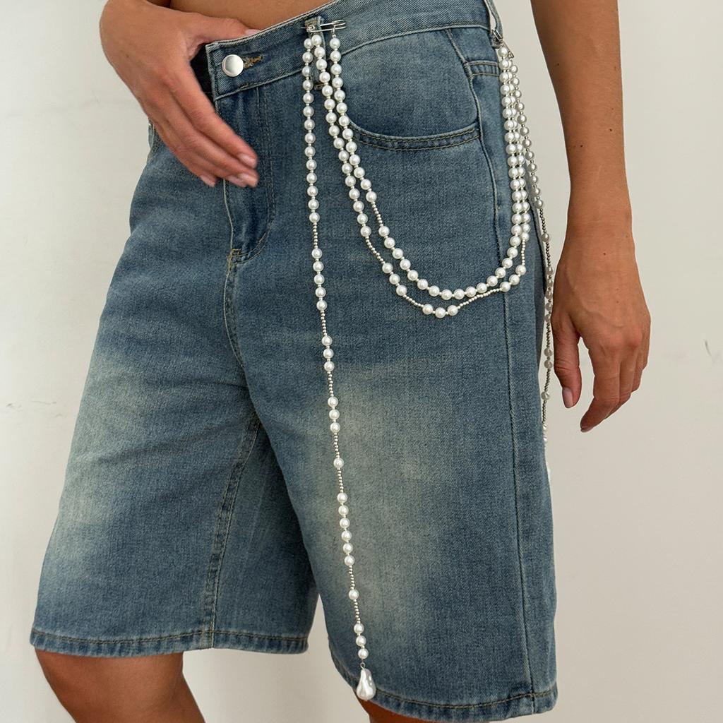 Hip-Hop Pentagram-Shaped Fringed Multi-Functional Trouser Chain, Personalized Imitation Pearl Multi-Layer Waist Chain Pendant