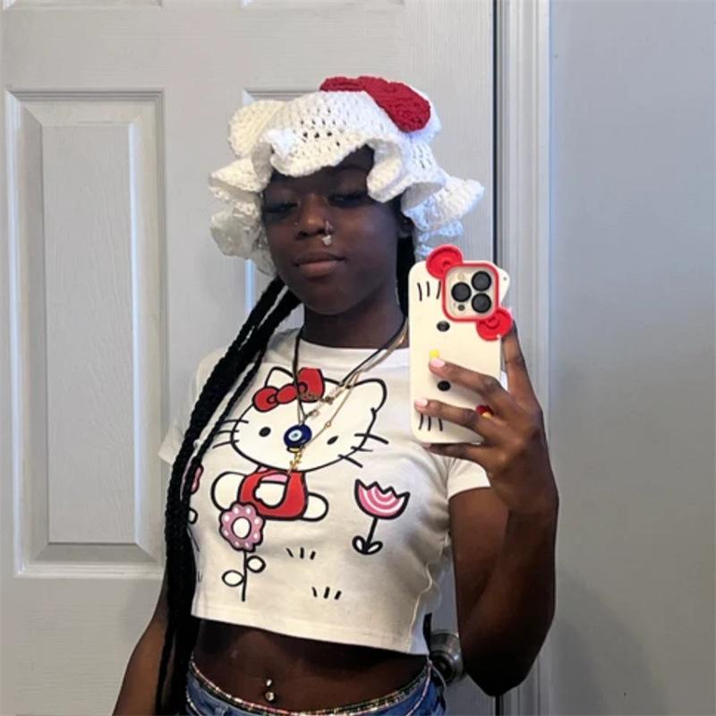 Nouă pălărie croșetată cu dungi în culori mixte, cu urechi de pisică, pălărie la modă și personalizată pentru adulți