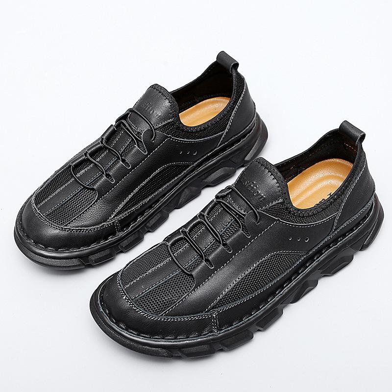 

Top-grain Leather Casual and Comfortable Business Men Shoes Retro and Breathable Style Adult High Quality Outdoor Walking Shoes 47 чёрный