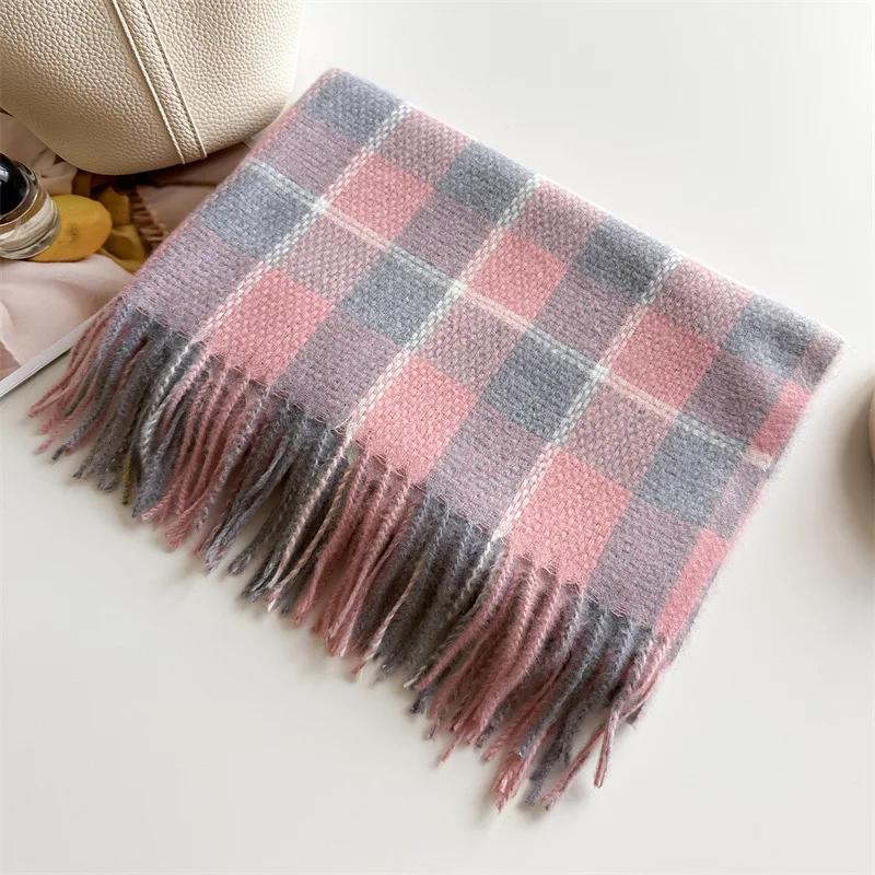 Kaschmirimitat Schal Weiblich Männlich Winterschals Koreanisches Karomuster Verdickt Studenten Herbst Unisex Mode Hals Warmer Schal