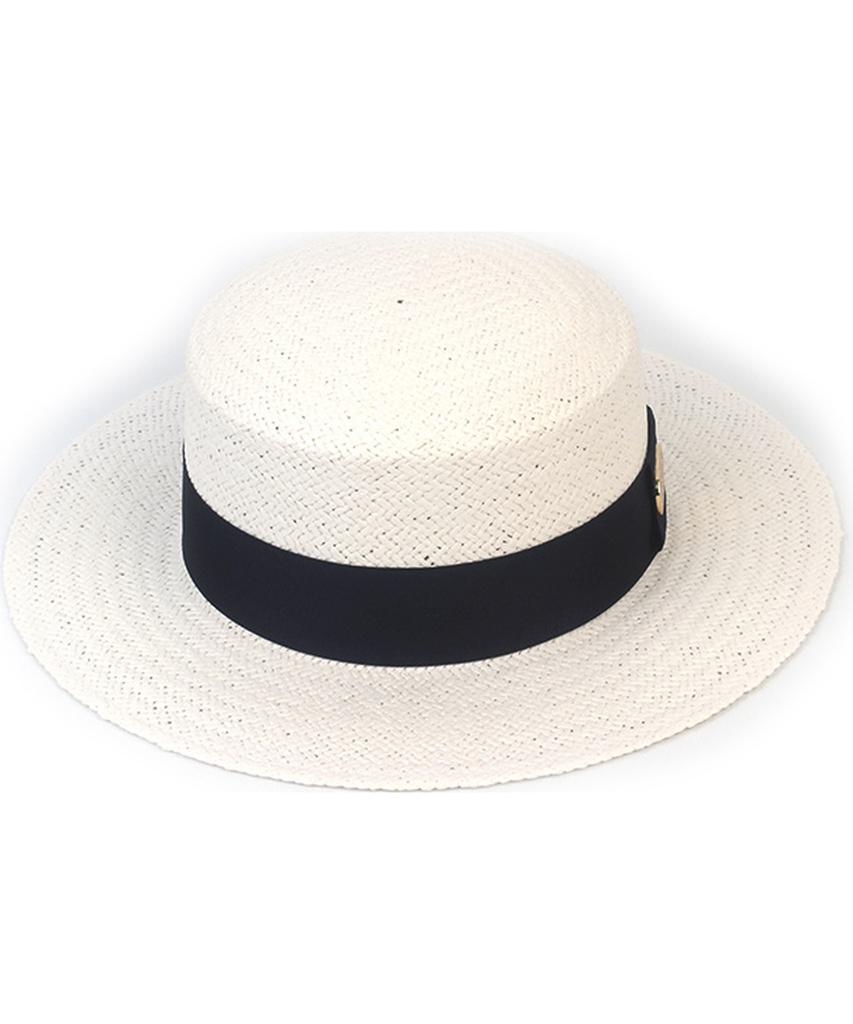 White Navy Line Panama Hat